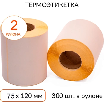 Термоэтикетка 75х120 ЭКО 300 шт втулка 40 мм, упаковка 2 рулона Термоэтикетка 75х120 ЭКО 300 шт втулка 40 мм, упаковка 2 рулона